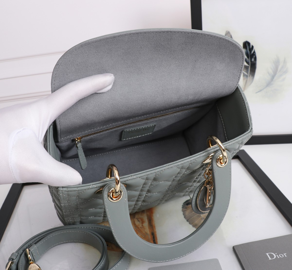 Medium Lady Dior Bag Gray Cannage Lambskin